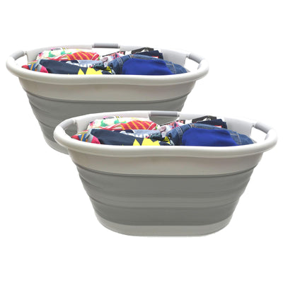 57L (15 Gallons) Collapsible 3-Handled Plastic Laundry Basket - Oval Tub - Portable Washing Tub-Space Saving Laundry