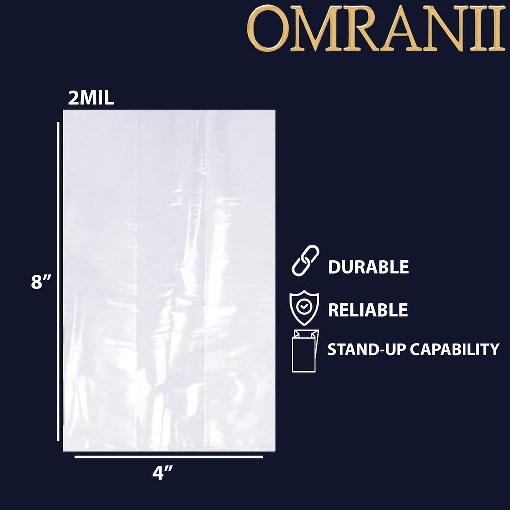 Clear Gusseted Bags, 2Mil 4" X 2" X 8" & 1000 Bags | LDPE Material, For Food Packaging, Storage & Display | Heat