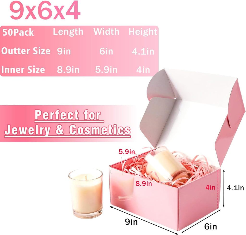 9"x6"x4" 30 Pack Shipping Boxes, Glossy Pink Corrugated Cardboard Mailing Boxes for Small Business Packaging