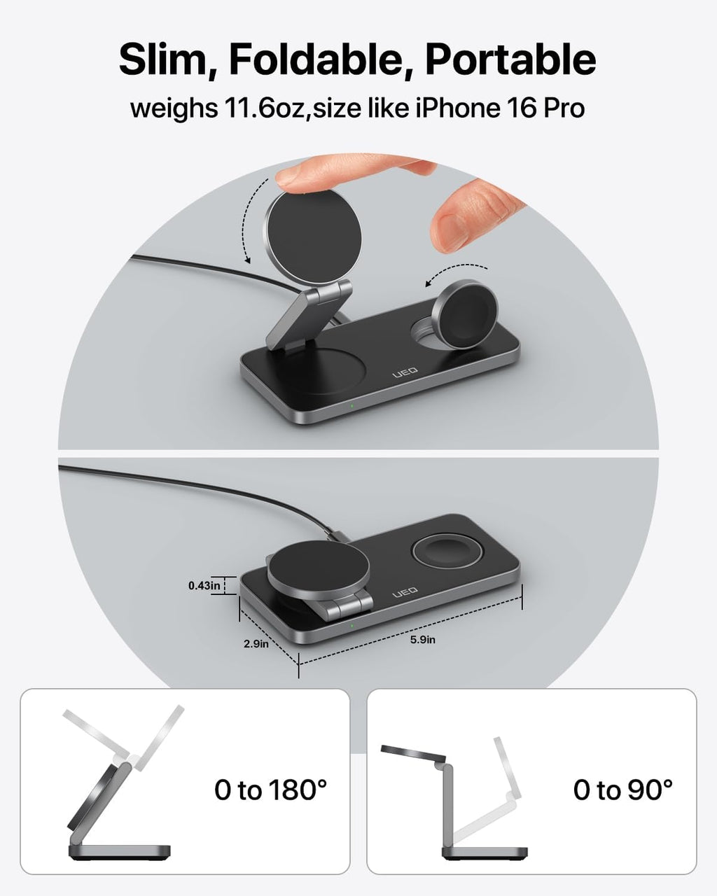 Foldable 3 in 1 Wireless Charging Station for Apple Magsafe Charger Stand,Fast Magnetic Wireless Charger Station for