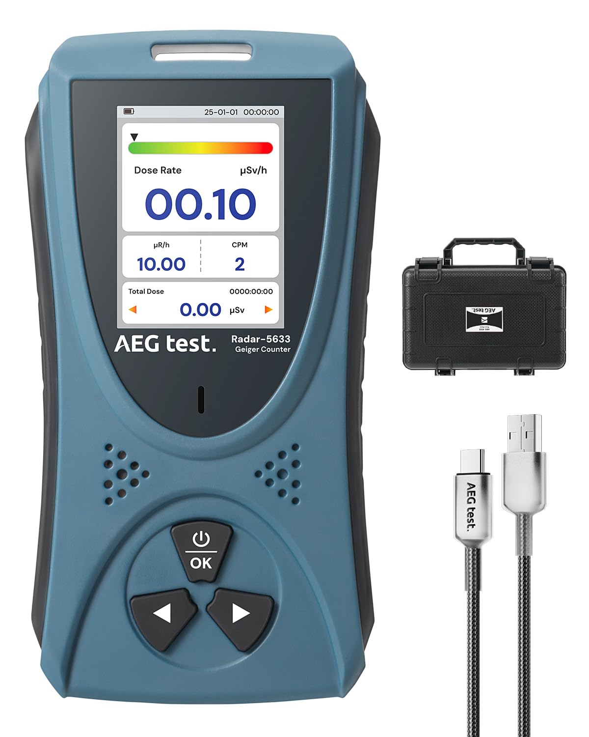 Radiation Detector AEGTEST Radar-5633 Portable Nuclear Radiation Detector with LCD Screen, Rechargeable Dosimeter for