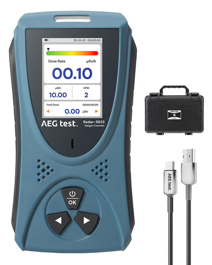 Radiation Detector AEGTEST Radar-5633 Portable Nuclear Radiation Detector with LCD Screen, Rechargeable Dosimeter for