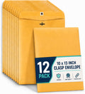 Clasp Envelopes 10x13, Large Mailing Envelopes, Catalog Envelopes, Clasp Closure & Gummed Seal, Brown, 12 Pack