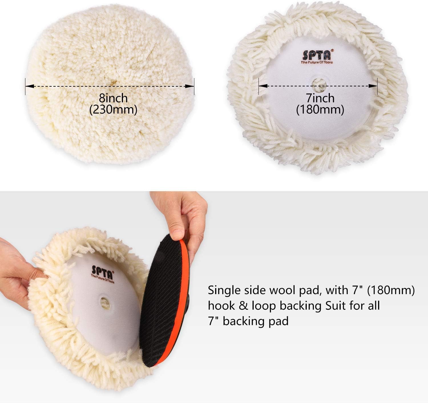 Wool Polishing Pads, 8"(200mm) 100% Natural Wool Buffing Pad with Hook & Loop Backing 4pcs Set Come with 5/8-11