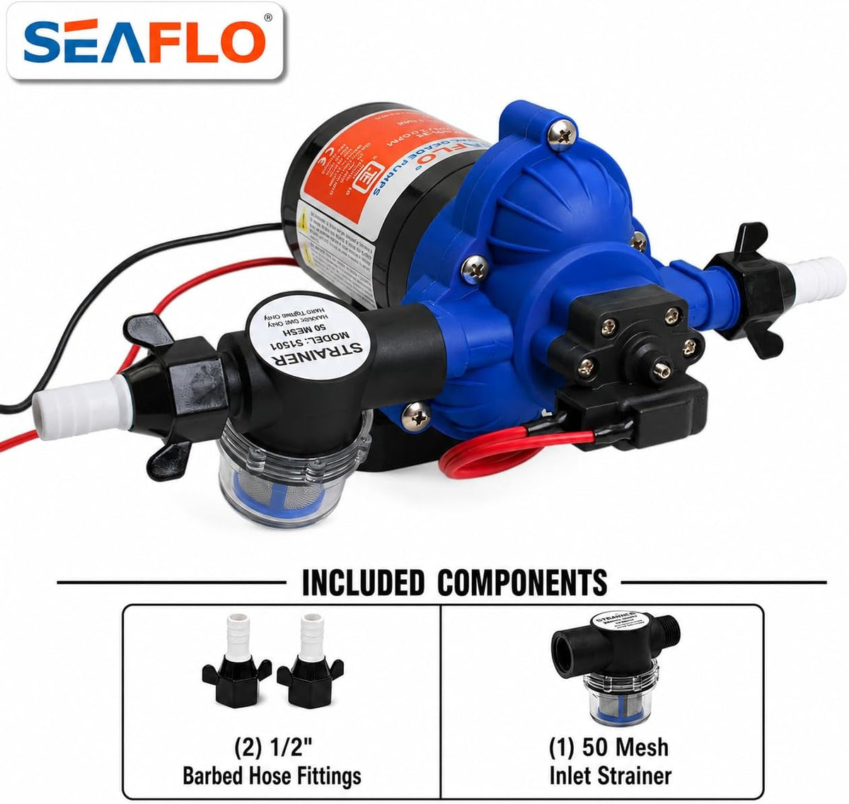 SEAFLO 33-Series Diaphragm Water Pressure Pump (12V | 3.0 GPM | 45 PSI), Blue Housing