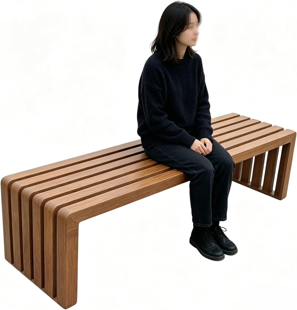 Outdoor Garden Bench, Galvanized Steel Park Patio Bench with Backless, Imitation Wood Grain Slatted Seat for Yard