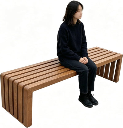 Outdoor Garden Bench, Galvanized Steel Park Patio Bench with Backless, Imitation Wood Grain Slatted Seat for Yard
