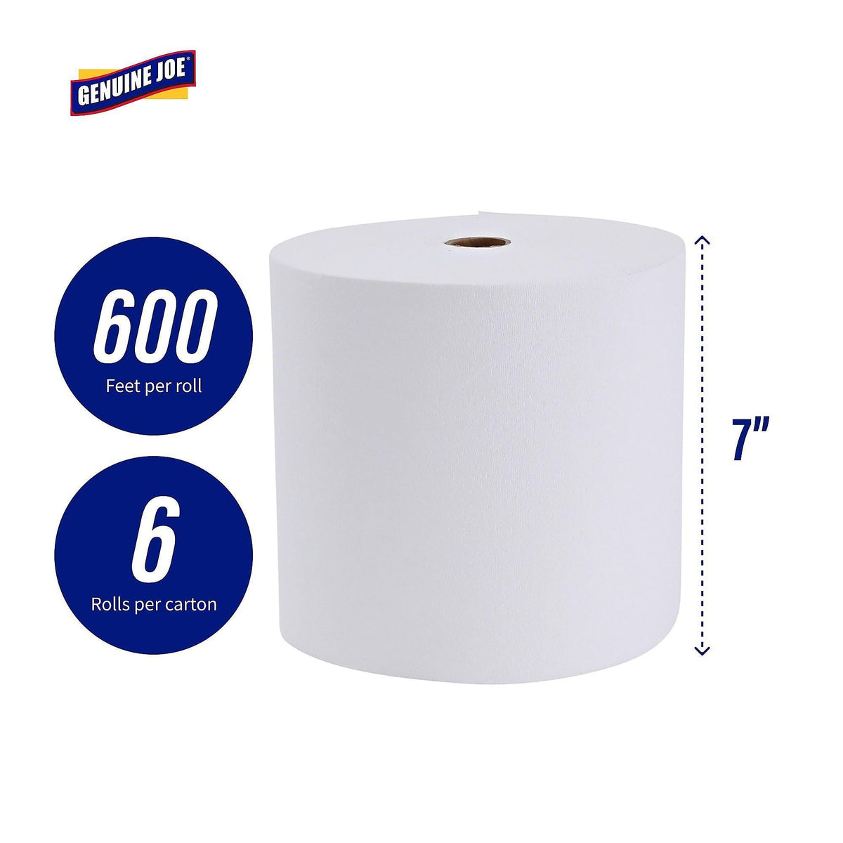 Hardwound Roll Towels, White, 7" x 600', 6 Count