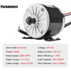 24V 350W Brushed Electric Motor Kit, Speed Controller, Throttle with Key