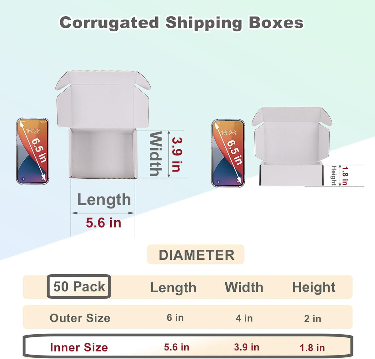 6x4x2 Inches Shipping Boxes Pack of 50, Small Corrugated Cardboard Box for Mailing Mailer Packing, All White