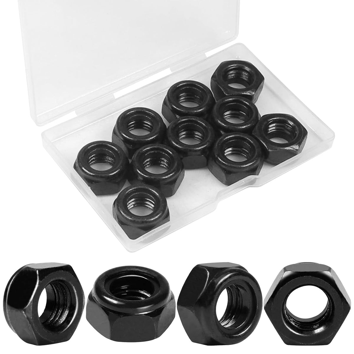 10Pcs M12 x 1.75mm Nylon Insert Hex Lock Nuts Locknuts Black