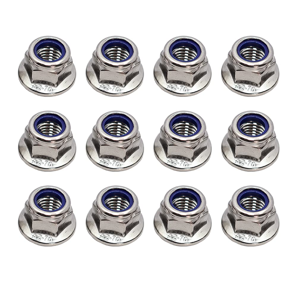 M10x1.5mm DIN6926 Flange Nylon Lock Nuts 12 Pack 304 Stainless Steel Hex Locknuts Full Thread for Industrial Construction Fasteners