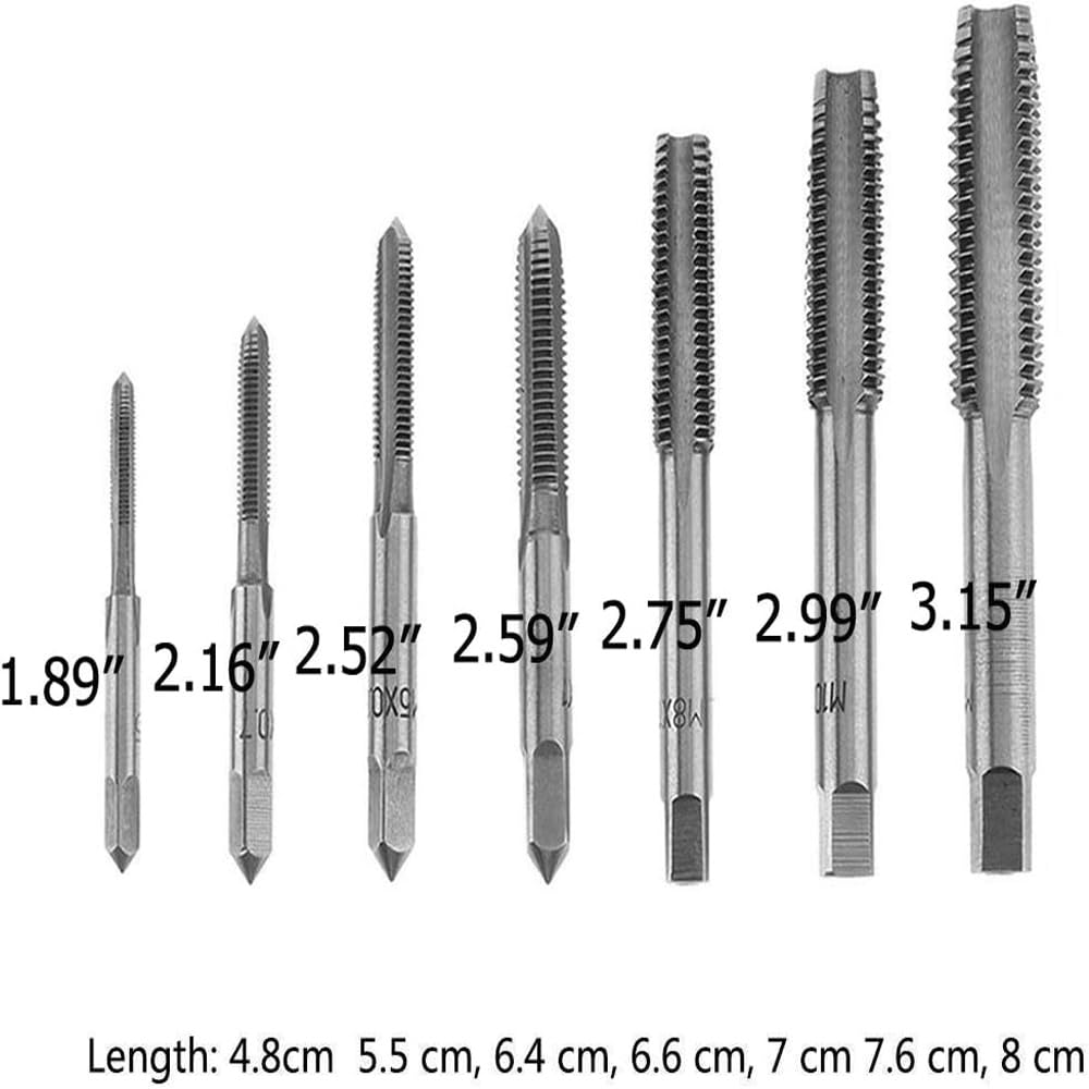 Fongmore 7Pcs M3 M4 M5 M6 M8 M10 M12 Thread Tap Set Metric Spiral Point Taps Nitriding Coated Machine Screw Drill Tap Bits Thread Tapping Tool