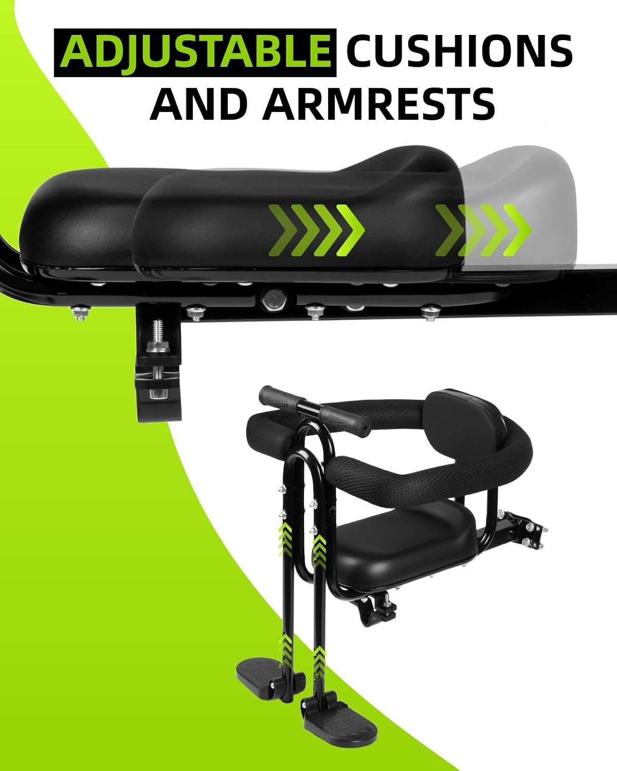 Kids Bike Seat Front Mounted with Handlebar & Guardrail, Child Bike Seat with Foot Pedals, Adjustable Toddler Bicycle
