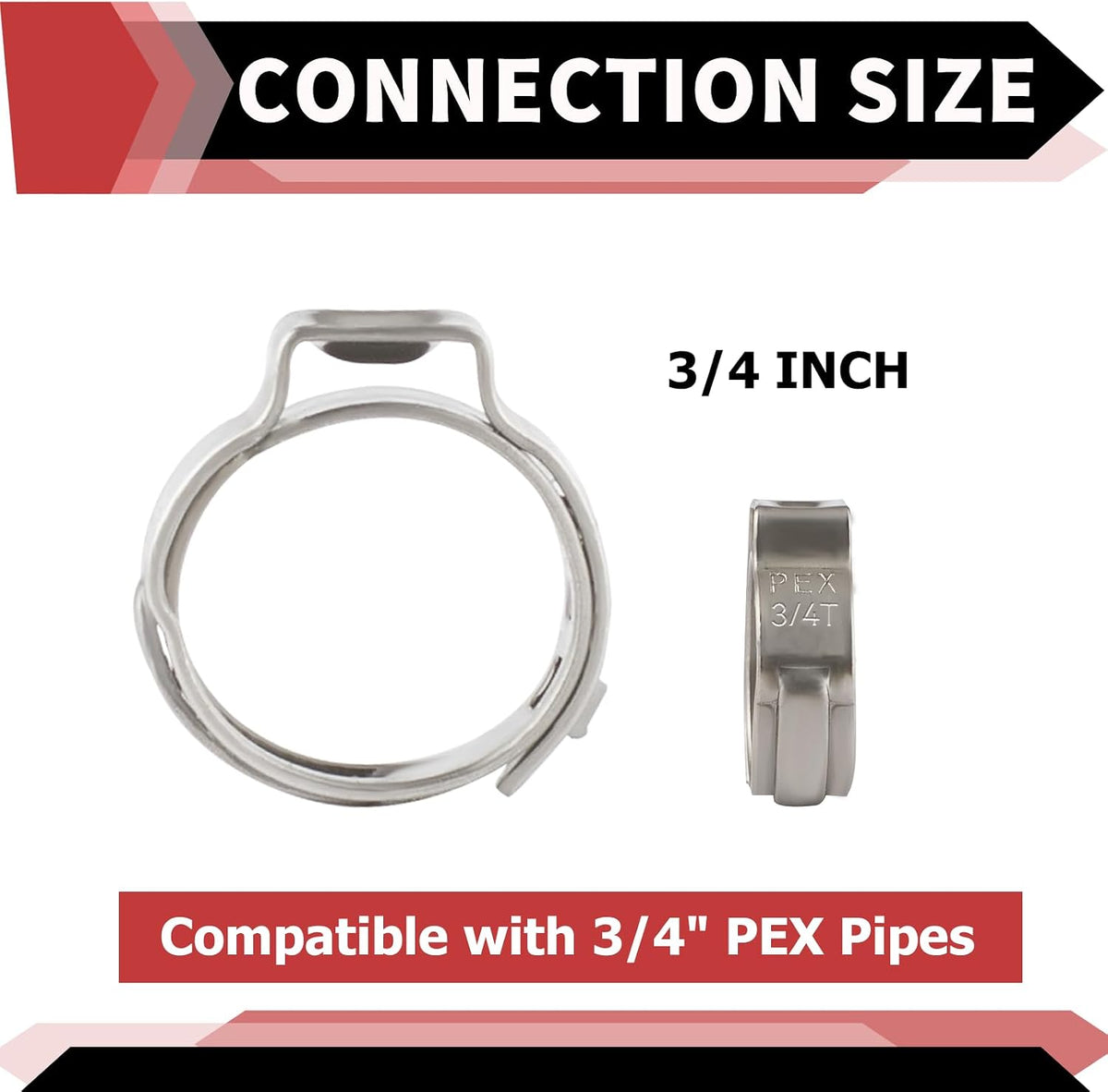 100Pcs EFIELD 3/4-inch Stainless Steel Pex Cinch Clamp Rings(CLAMP018-100)