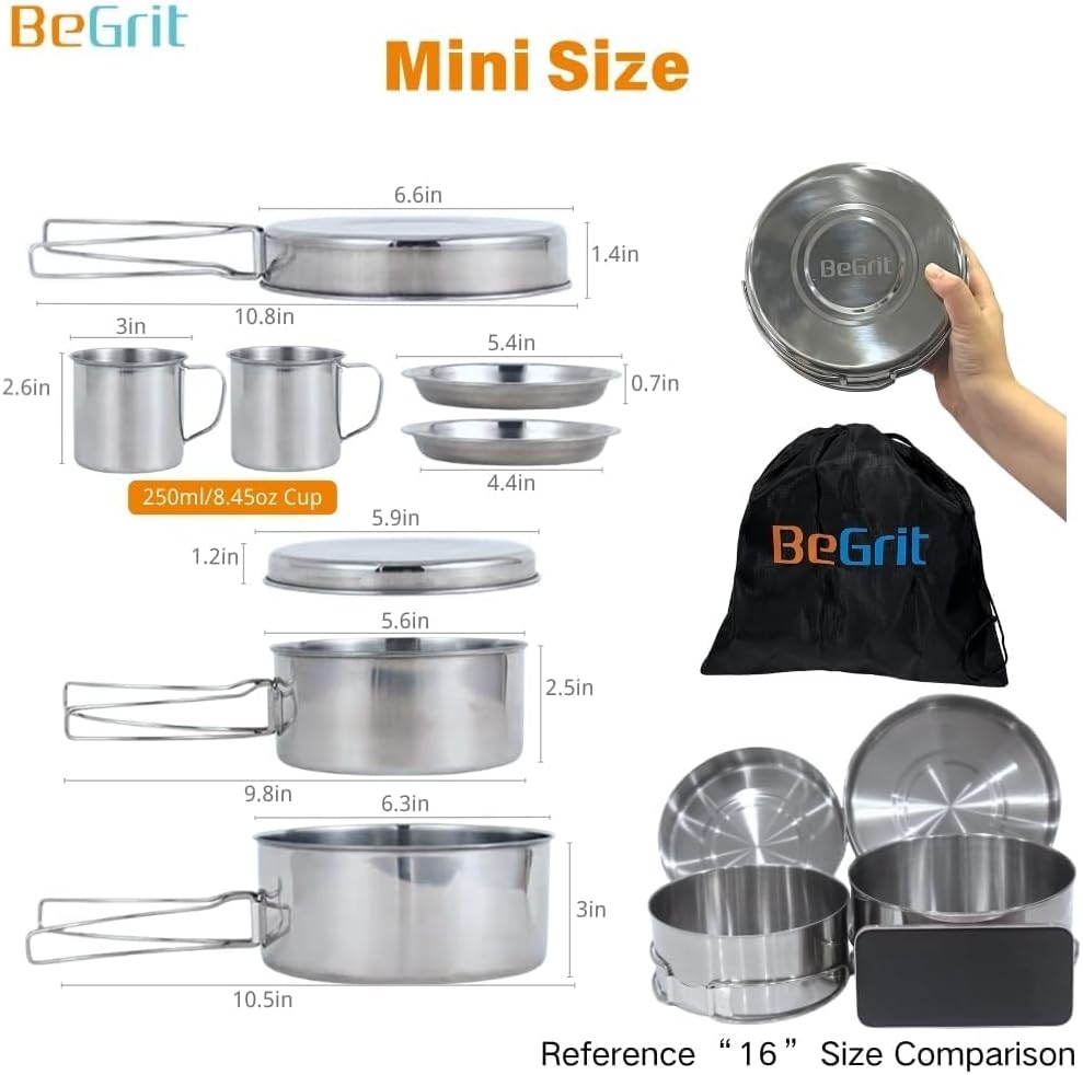 Backpacking Camping Cookware Mini Picnic Camping Cooking Mess Kit with Pot and Pan Set for Hiking