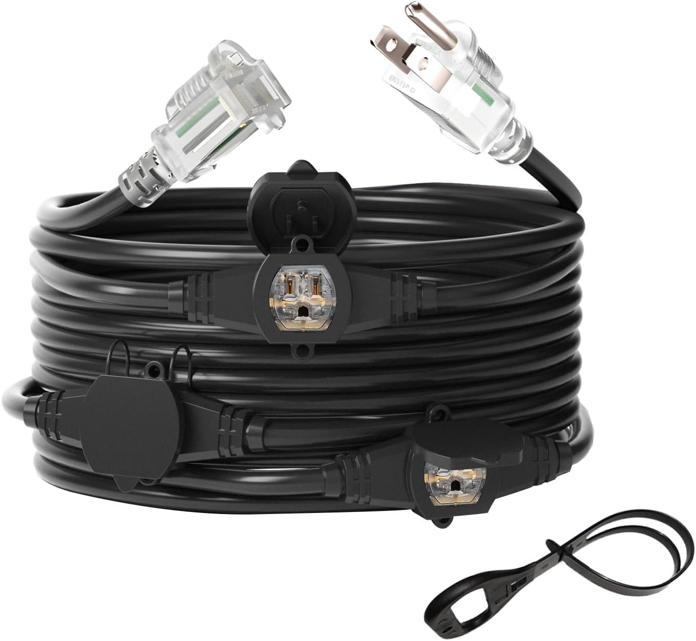 25FT Power Extension Cord 3 Prong, 14 Gauge SJTW 5-15R Male Plug to Female Connector,7 Outlet Cable,Multiple