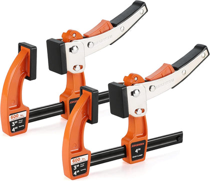 4-inch Bar Clamp Set, Ratcheting Bar Clamp for Woodworking, Quick Release Gear Clamp with 600 lbs Load Limit - 2 Pack