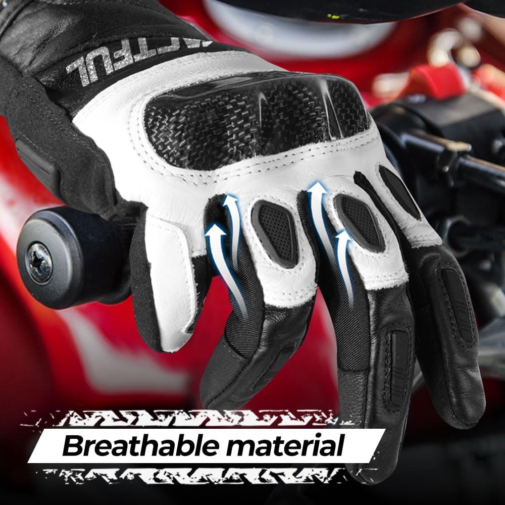 Goatskin Carbon Motorcycle Gloves, Touchscreen Men Women | Goatskin Leather, Breathable Microfiber, Carbon Joint