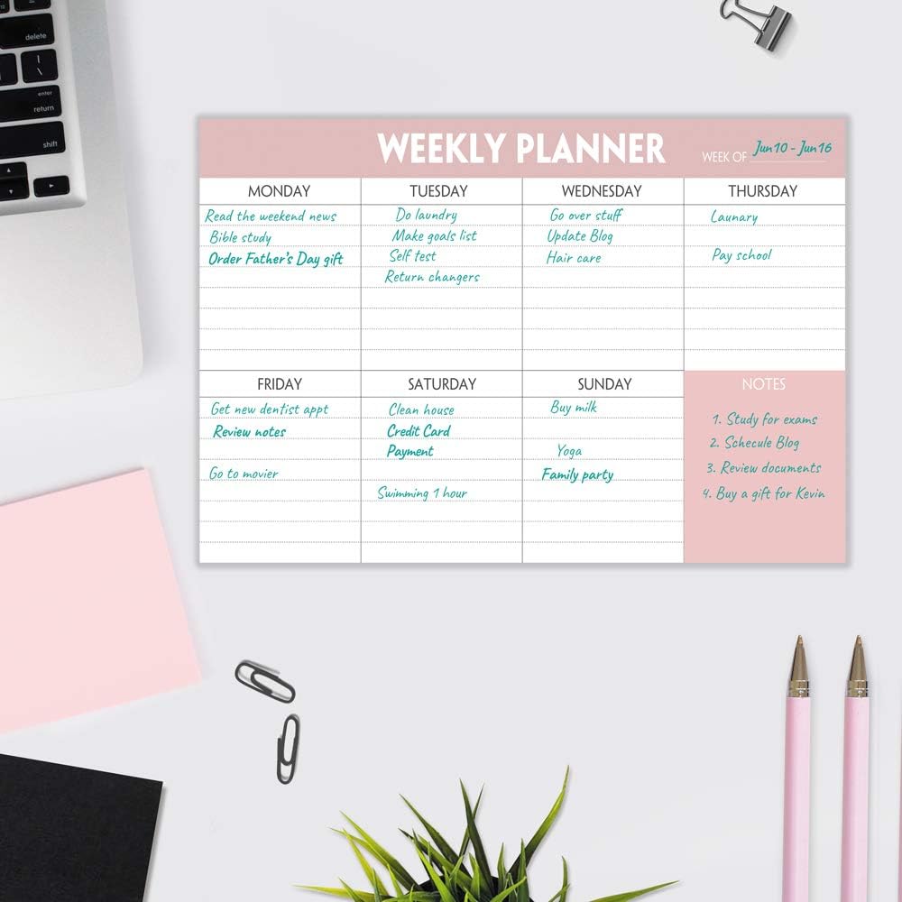 Weekly Planning Pad - Tear Off To Do List Pad with Daily Schedule & Calendar, 52 Sheets, 100gsm Paper, Undated Weekly