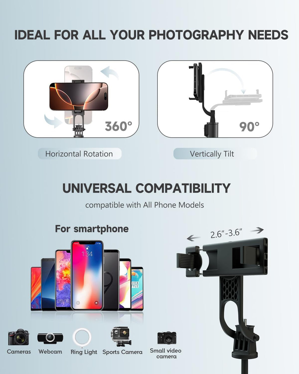 71” Phone Tripod & Selfie Stick, Portable All in One Extendable Cell Phone Tripod Stand, with Wireless Remote Control