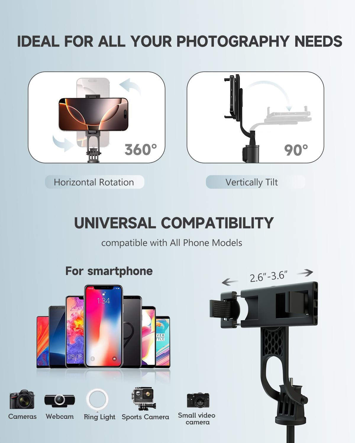 71” Phone Tripod & Selfie Stick, Portable All in One Extendable Cell Phone Tripod Stand, with Wireless Remote Control