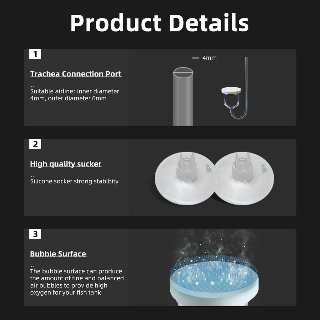 Aquarium Air Stone, Fish Tank Bubble Diffuser High Dissolved Oxygen Airstones for Air Pump Accessoriess with 1 Check