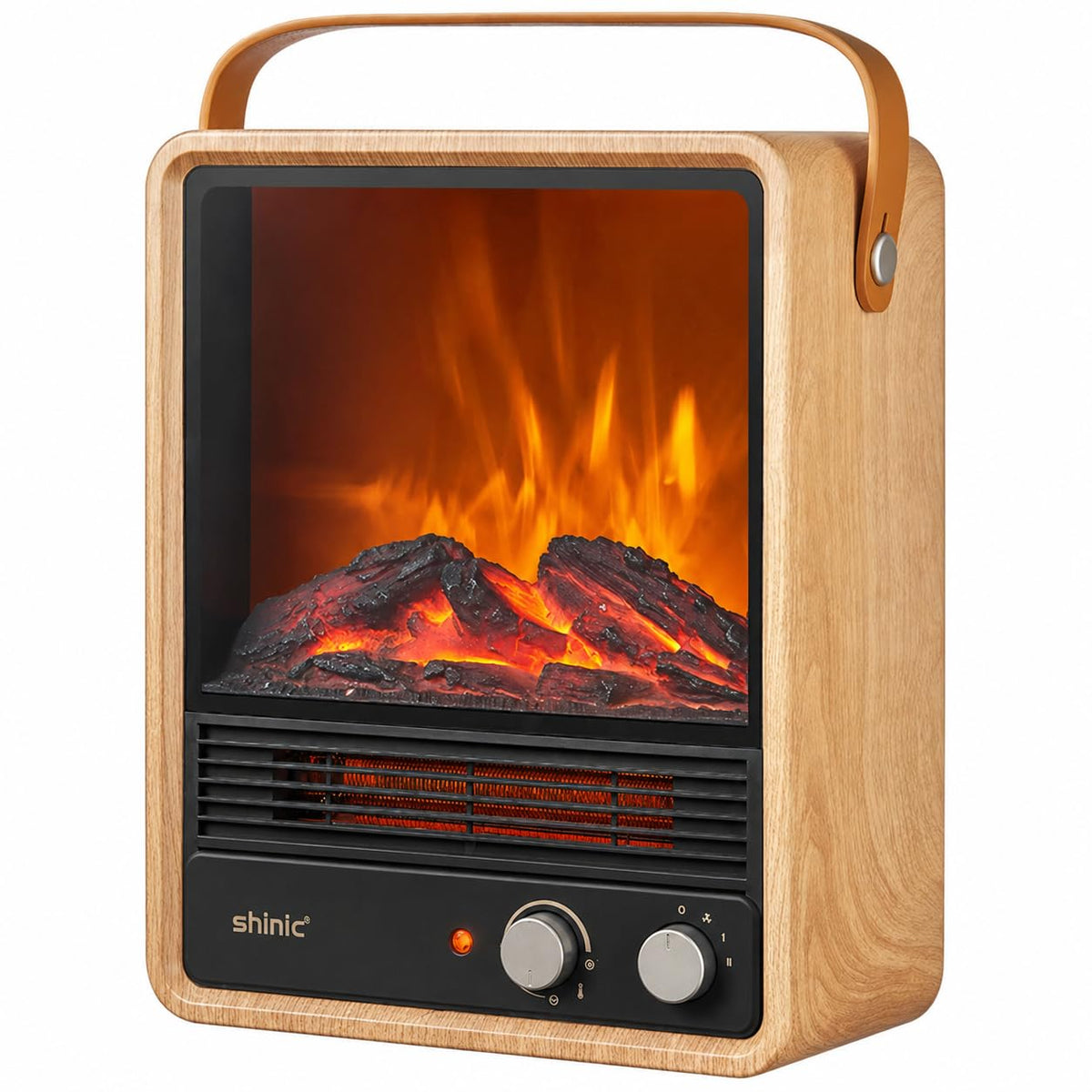 Electric Fireplace Heater, 3D Flame Effect & Sound (Oak)