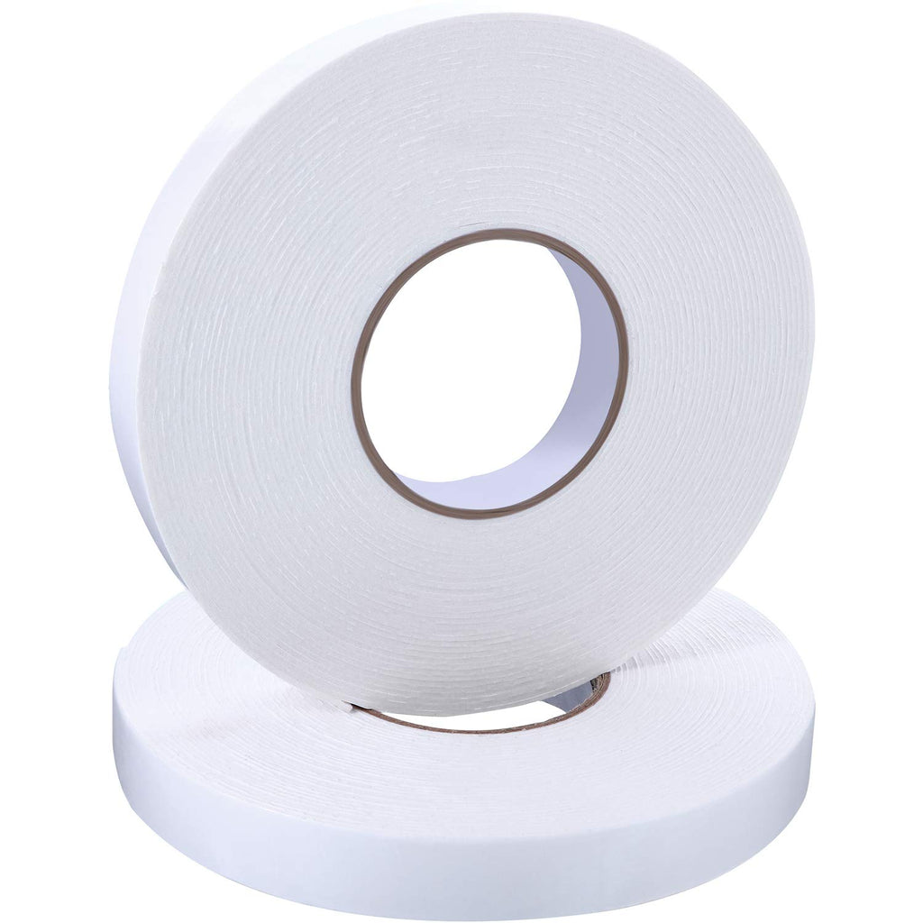 2 Rolls Double Sided Foam Tape for Mounting,1 Inch by 50 Feet,White