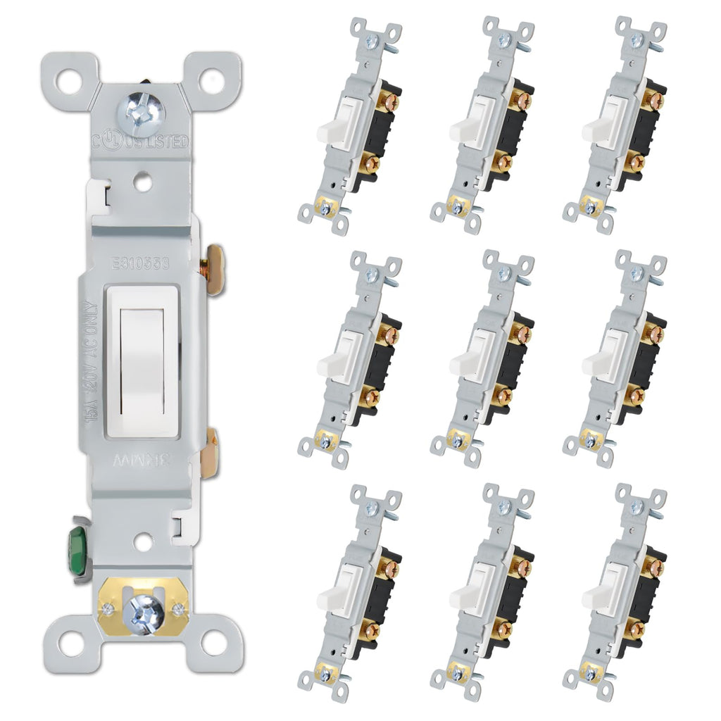ThunderWay Quiet Toggle Light Switch - 15A, 120V, AC, Residential & Commercial Grade, UL Listed (10 Pack, White)