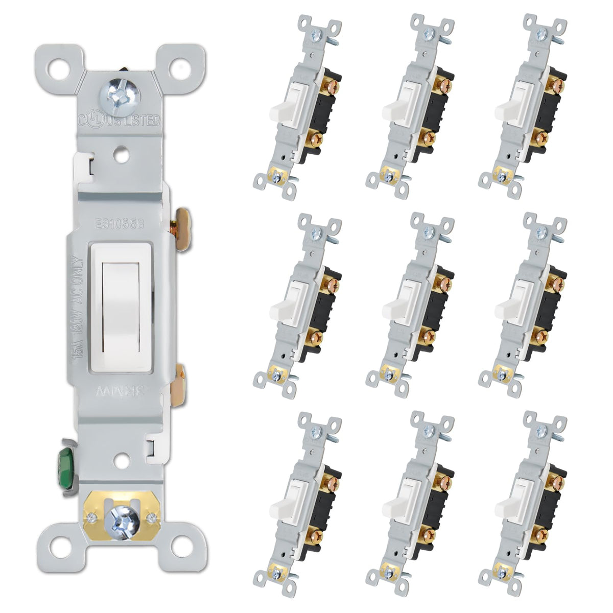 ThunderWay Quiet Toggle Light Switch - 15A, 120V, AC, Residential & Commercial Grade, UL Listed (10 Pack, White)
