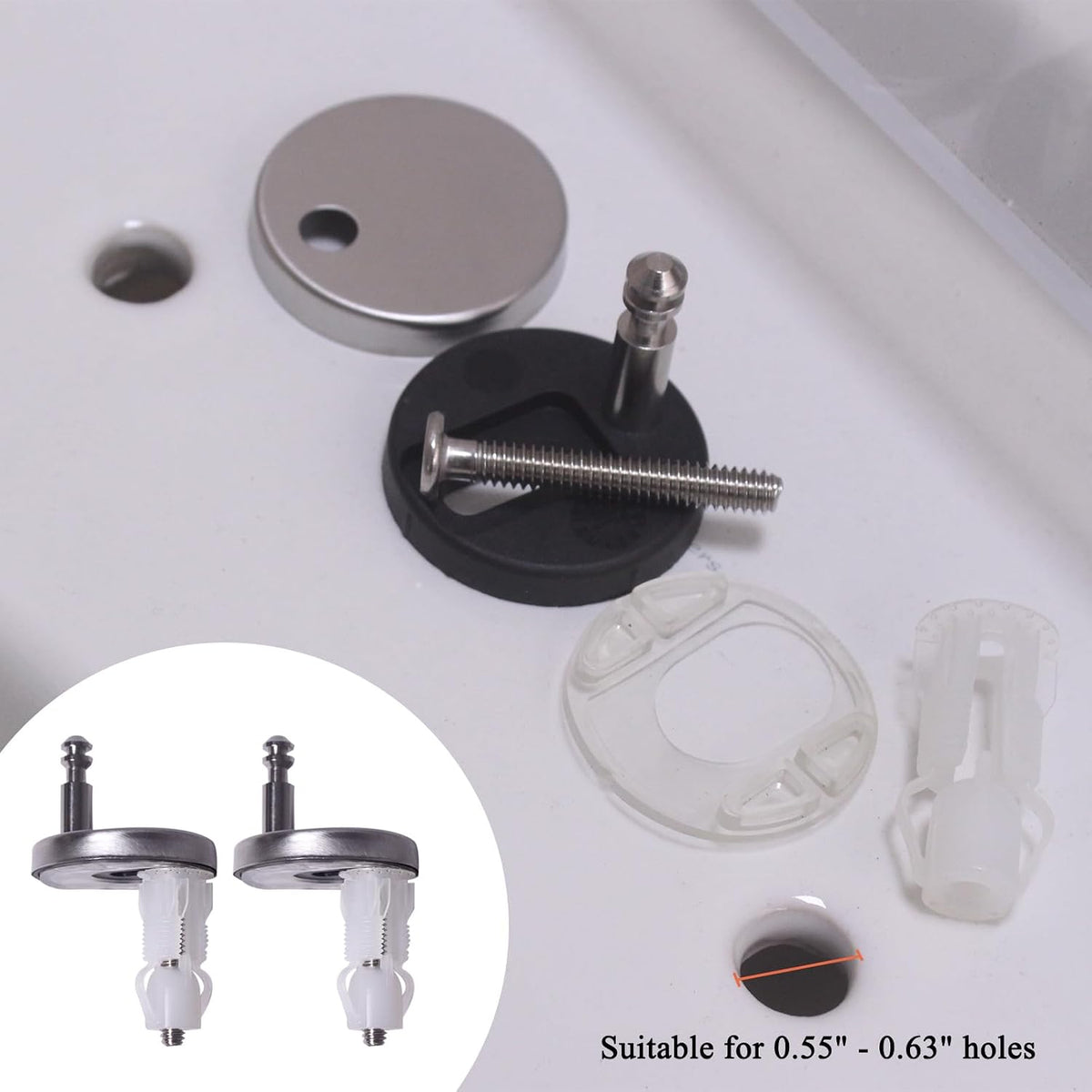 Toilet Seat Top Fixing Kit - Replacement Toilet Seat Hinge Repair Hardware Bolts Screws Compatible with American Standard Toto Kohler Top Fix Mount Toilet Seat