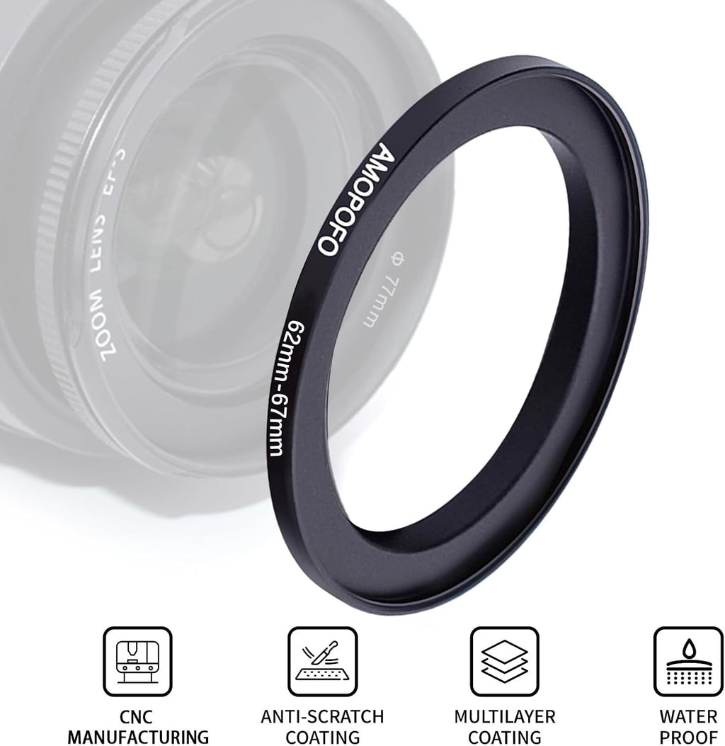 62mm to 67mm Step-Up Ring Filter adapter/62mm to 67mm Camera Filter Ring for 67mm UV,ND,CPL,Metal Step Up Ring