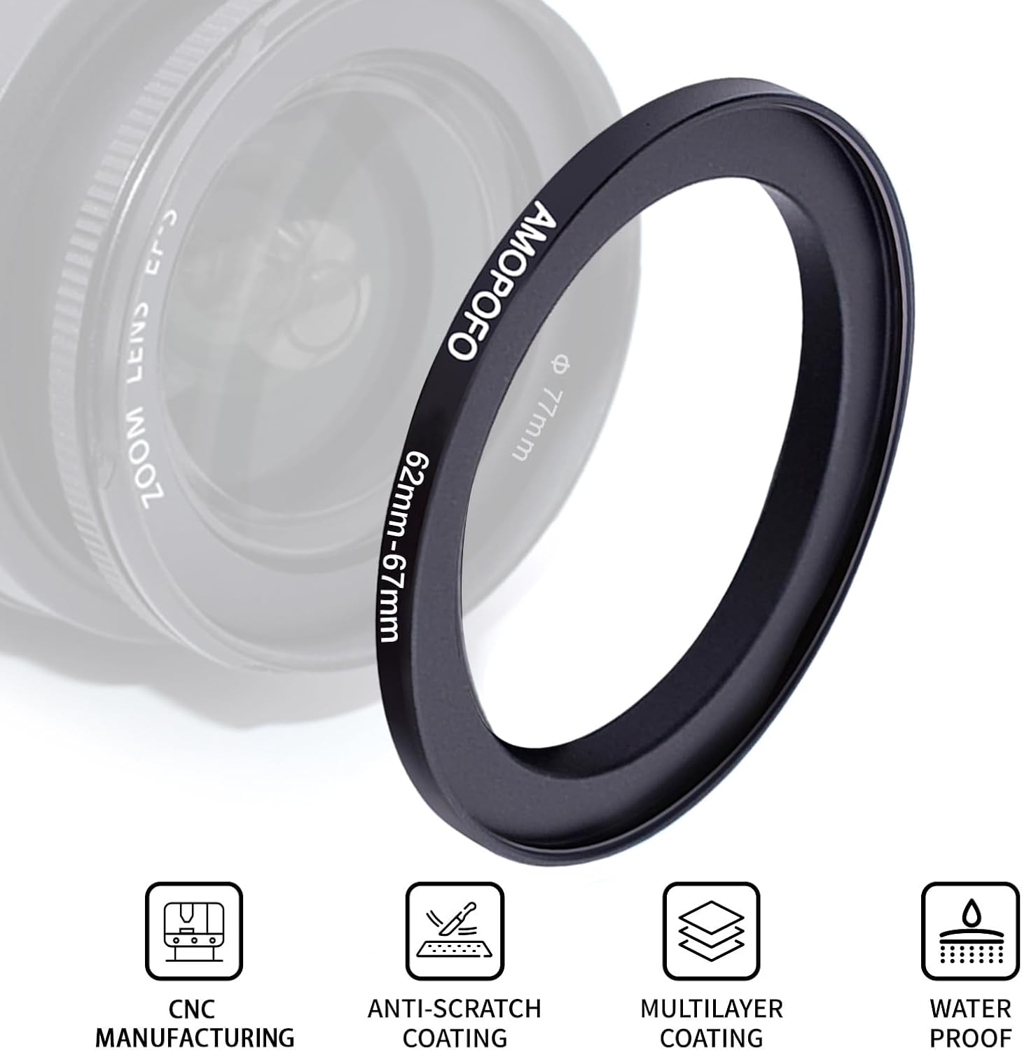 62mm to 67mm Step-Up Ring Filter adapter/62mm to 67mm Camera Filter Ring for 67mm UV,ND,CPL,Metal Step Up Ring