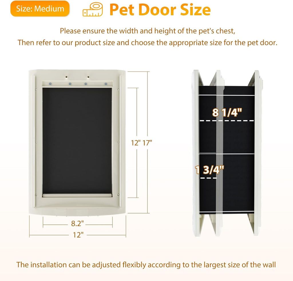 Dog Door for Wall, Pet Door, Doggie Door with Telescoping Tunnel, Double Magnetic Flaps and Sliding Lock Panels