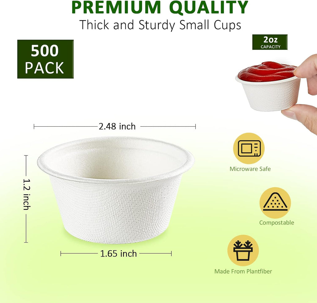 500 Pack 2 OZ Disposable Souffle Cups, Compostable Portion Cups