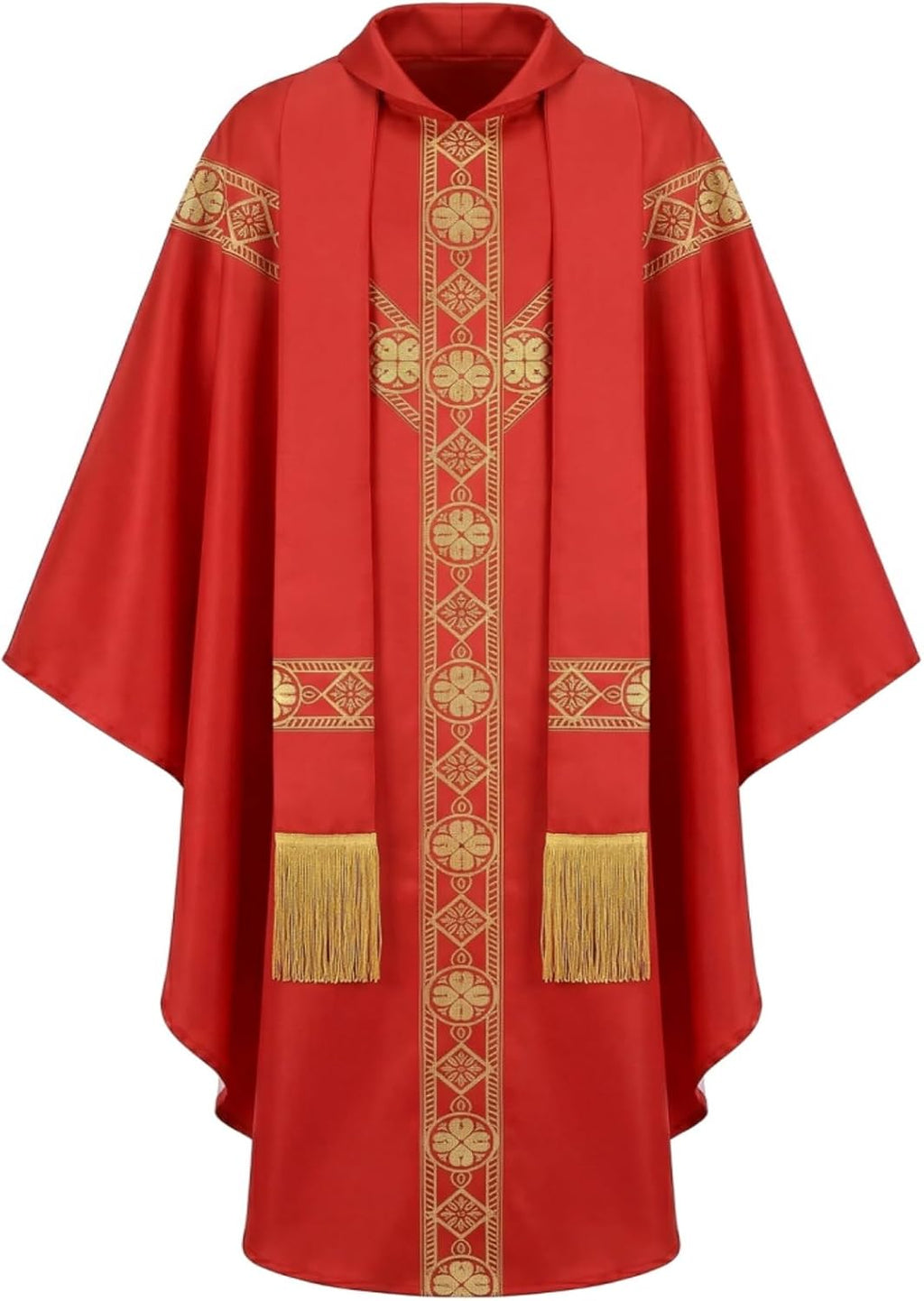 Red Catholic Chasuble, Priest Vestment with Stole, Round Collar Clergy Robes for Men, Church Mass Priest Costume for