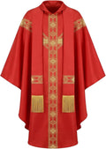 Red Catholic Chasuble, Priest Vestment with Stole, Round Collar Clergy Robes for Men, Church Mass Priest Costume for