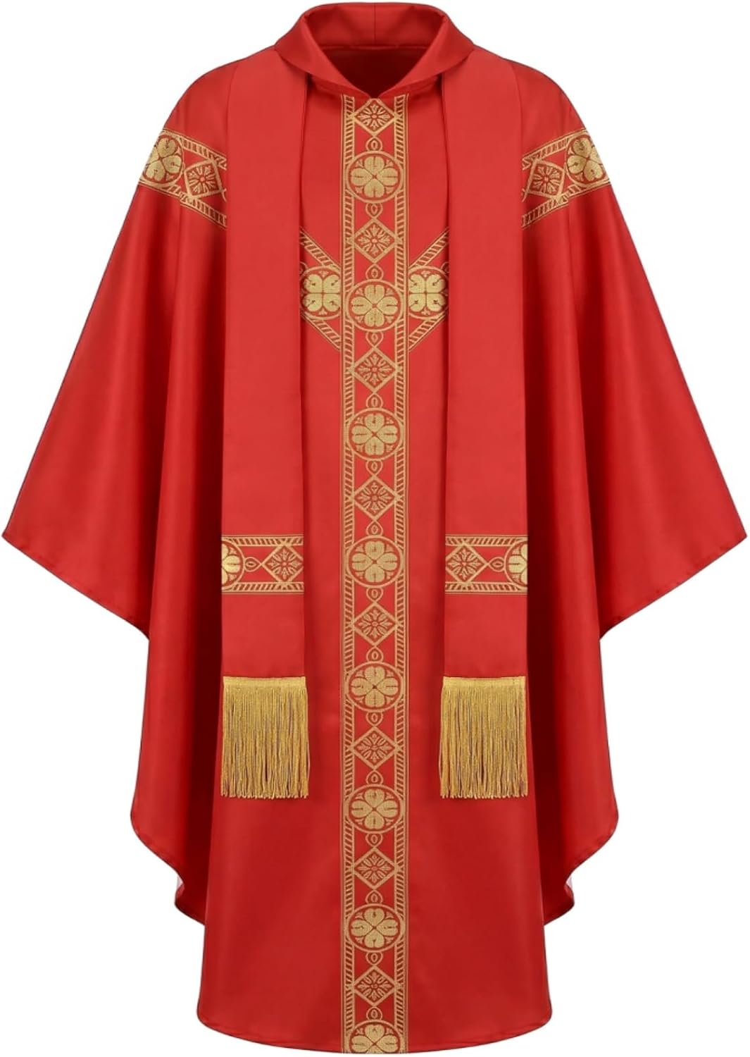 Red Catholic Chasuble, Priest Vestment with Stole, Round Collar Clergy Robes for Men, Church Mass Priest Costume for