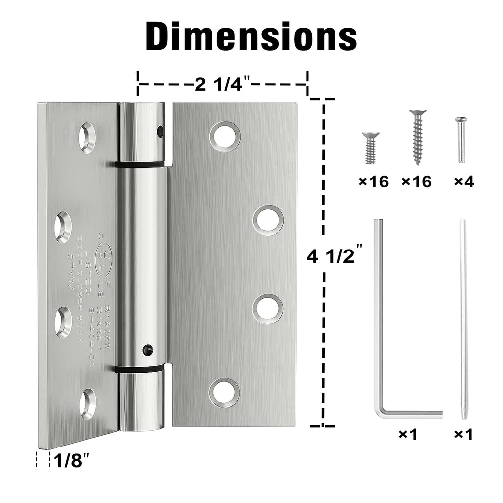 2 Pack Self Closing Door Hinges 4.5 Inch, Spring Loaded Door Hinges