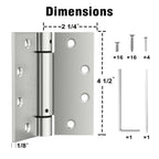 2 Pack Self Closing Door Hinges 4.5 Inch, Spring Loaded Door Hinges