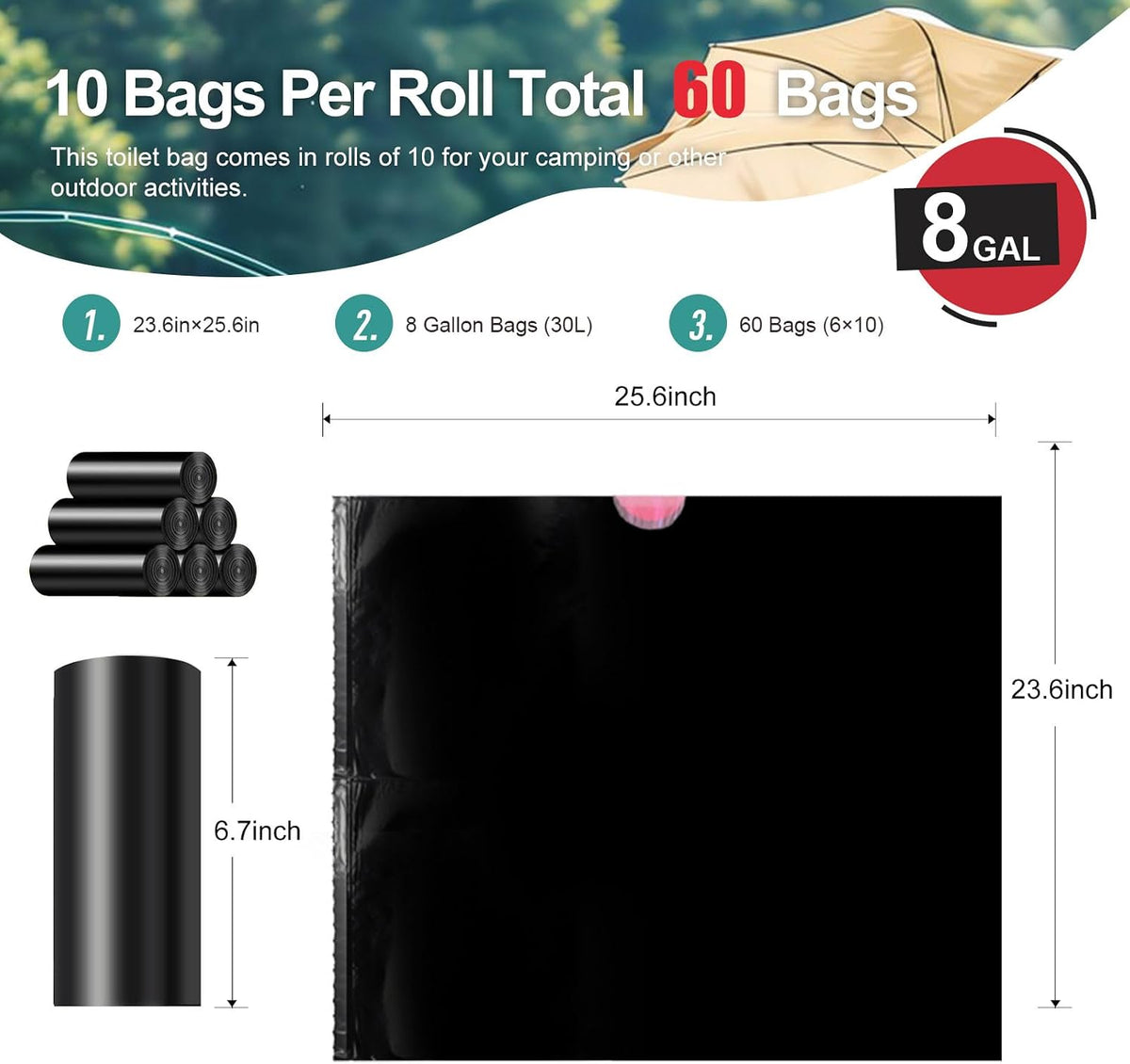 Portable Toilet Bags, Leak-Proof Waste Bags for Camping & Hiking