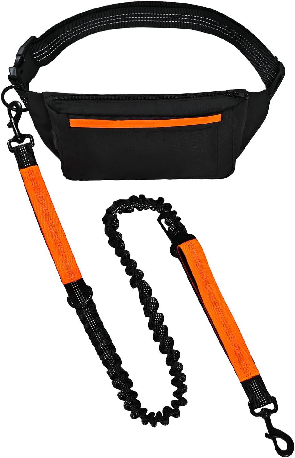 Hands Free Dog Leash with Running Bag, Adjustable Waist Belt, Dual Padded Handles, Reflective Bungee Leash for