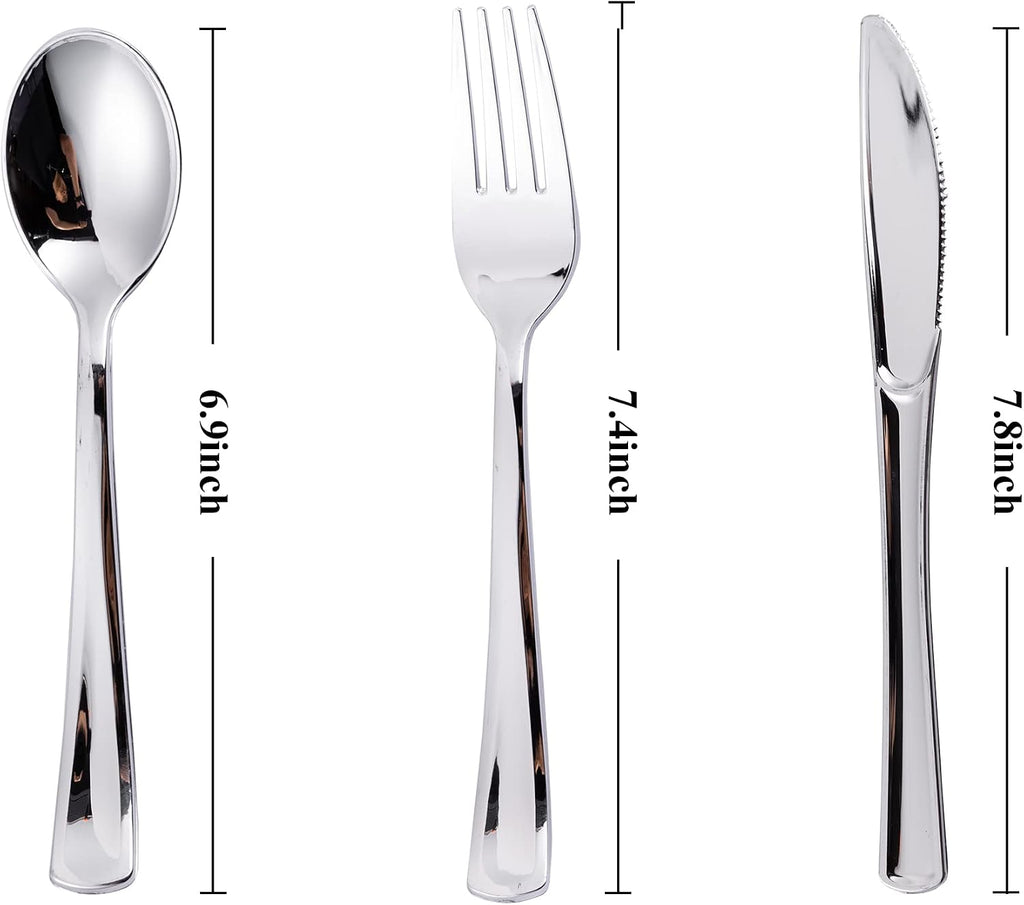 120PCS Silver Plastic Silverware, Disposable Utensils & Cutlery