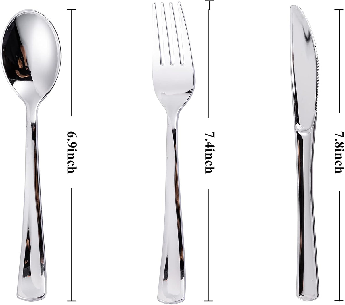 120PCS Silver Plastic Silverware, Disposable Utensils & Cutlery