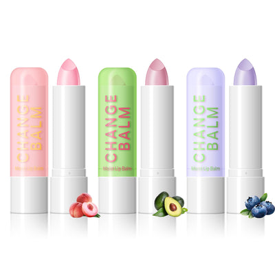 3Pcs Color Changing Lip Balm, Avocado & Peach & Blueberries Lipstick