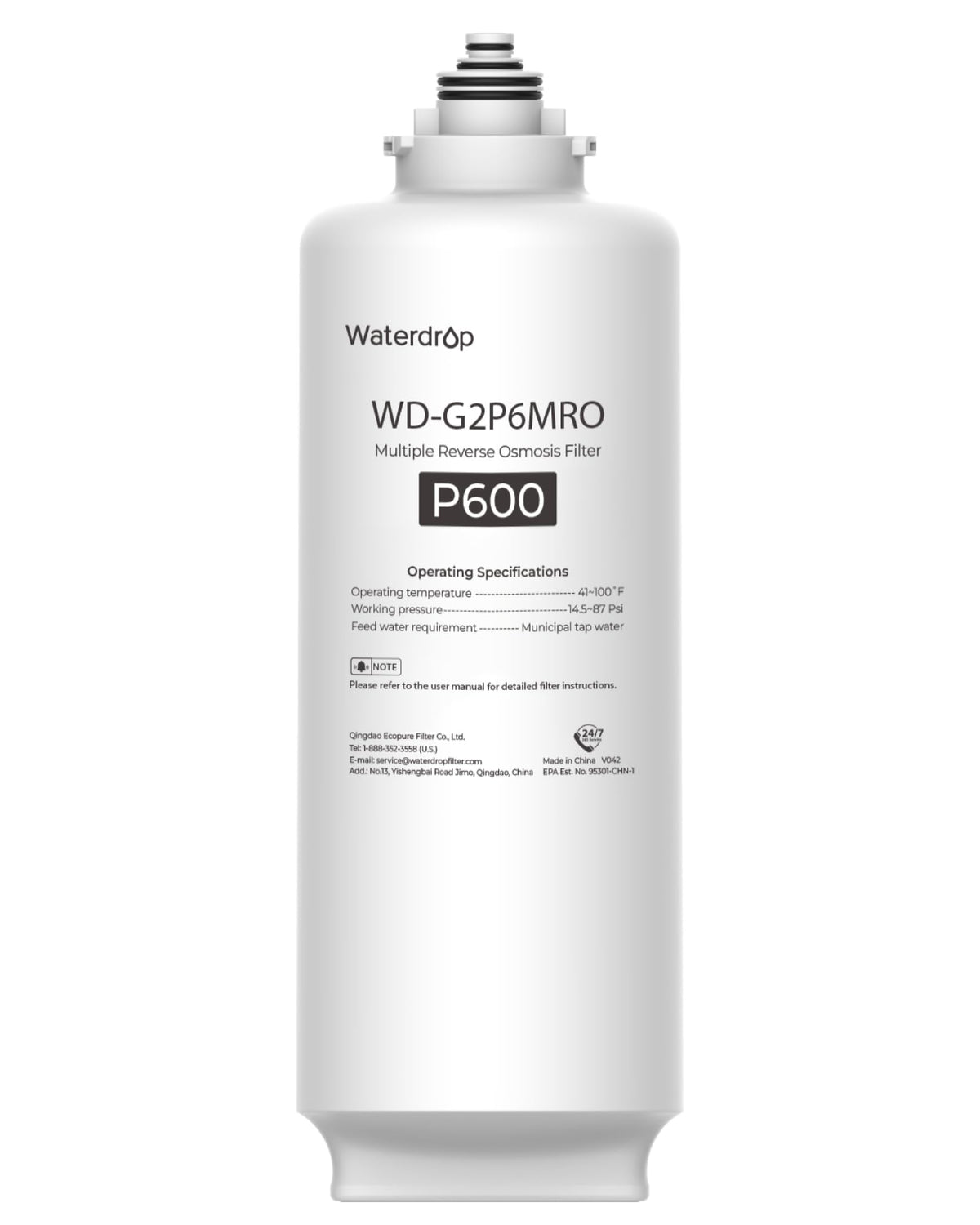 Waterdrop G2P6MRO Filter, Replacement for G2P600 RO System, 2-Year Lifetime
