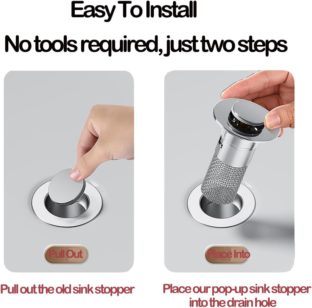 Pop Up Bathroom Sink Drain Strainer Hair Catcher, Sink Drain Stopper with Removable Stainless Steel Filter Basket