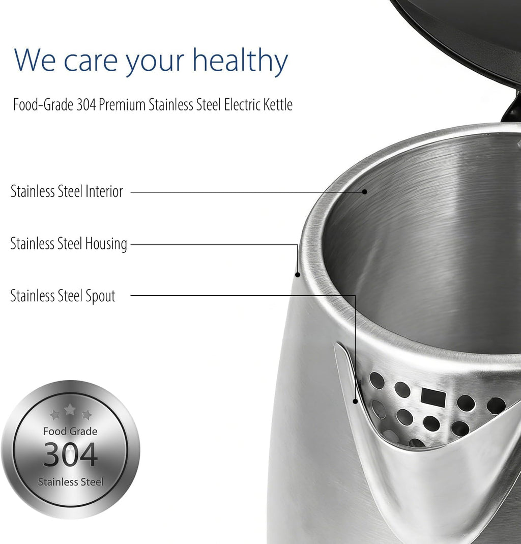 Stainless Steel Electric Kettle, 1.7 Liter Tea Kettle Electric & Hot Water Kettle, 1500W Fast Boil with LED Light