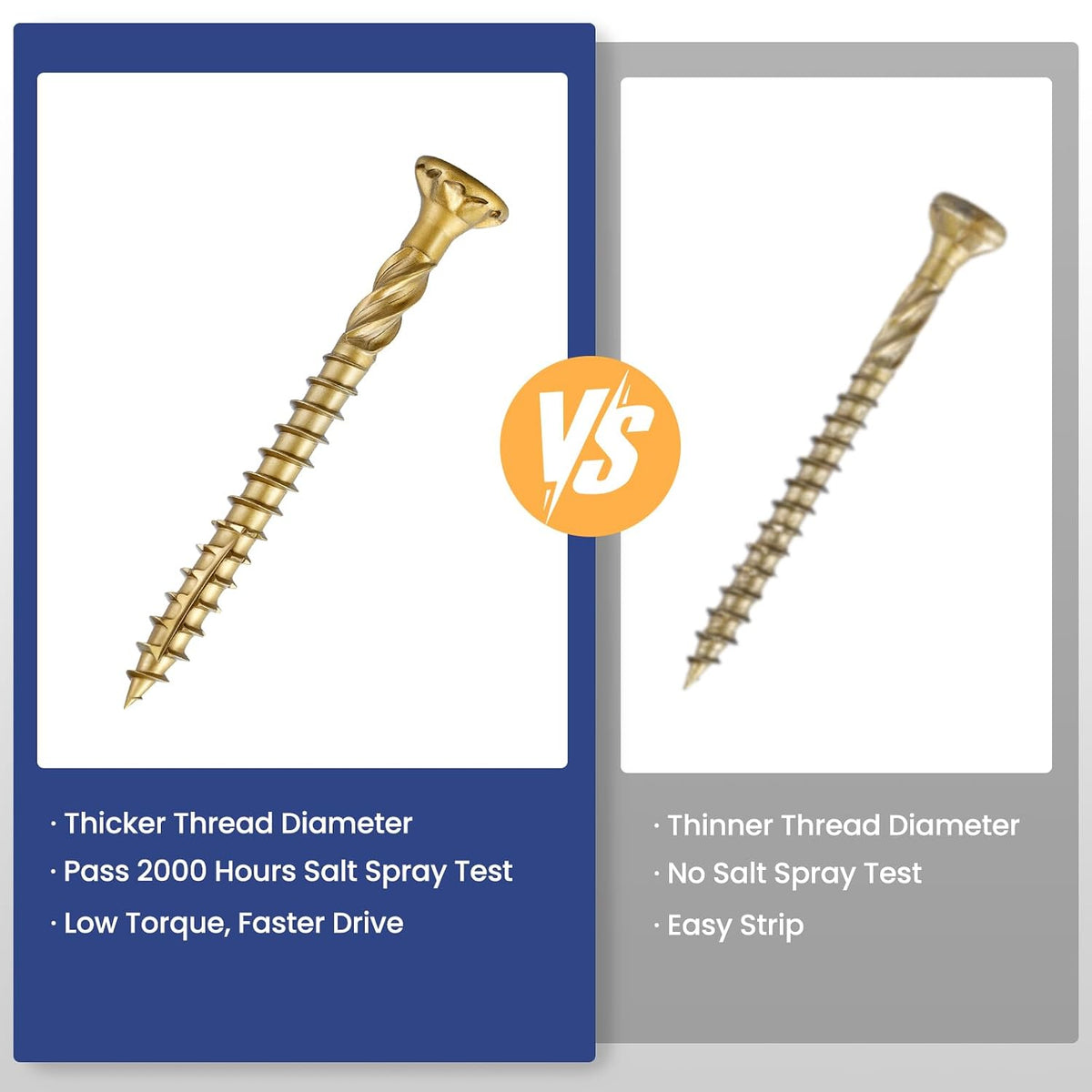 #9 x 2 in Multi-Purpose Wood Deck Screw for Interior and Exterior,Bugle Head,Golden Coated with T25 Bit Star Drive